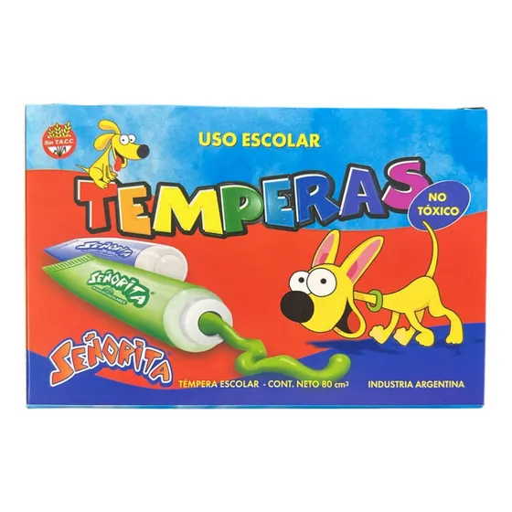 Tempera Escolar Señorita Sta En Pomo 8 Cc X 10 Colores Surtidos