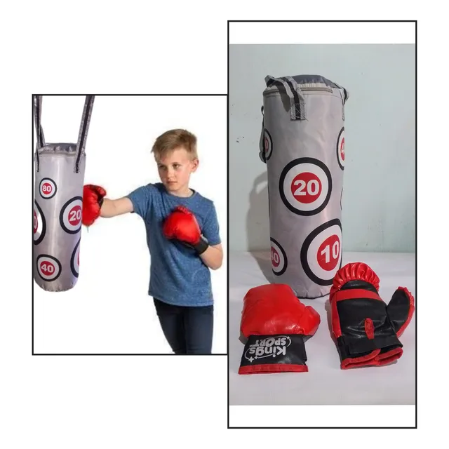 Set Saco Boxeo Y Guantes Niños Listo Para Usar 52cm Juego