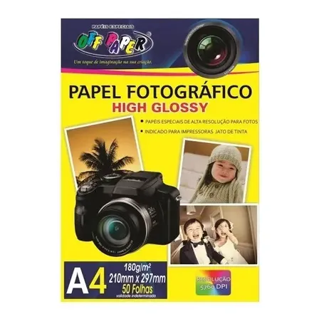 Papel Fotográfico High Glossy A4 180g Off Paper 50 Folhas Branco