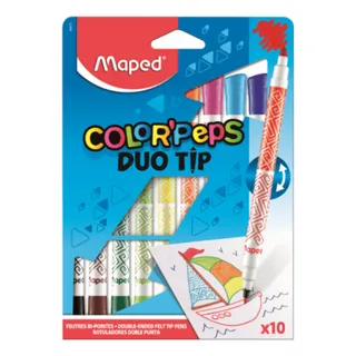 Caneta HidrogrĂĄfica ColorÂŽpeps Duo Tip Maped Com 10 Cores Caneta HidrogrĂĄfica ColorÂŽpeps Duo Tip Maped Com 10 Cores