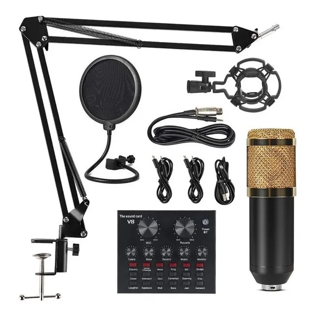 Microfono + Consola Con Brazo Y Condensador Ideal Podcast Yt Color Negro y dorado