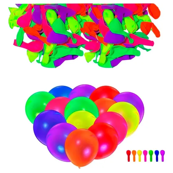 Pack 100 Unid Globo Neón Para Fiestas Flúor Colores Surtidos