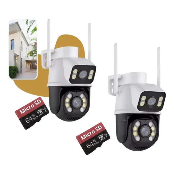 Kit 2 Câmera Lente Dupla Externa + 2 Cartão De Memória 64gb