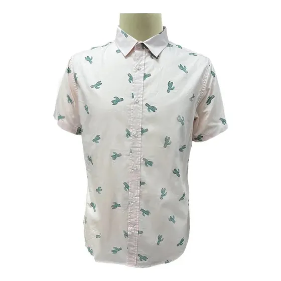 Camisa Manga Corta Caballero Rosada Con Estampado Cactus