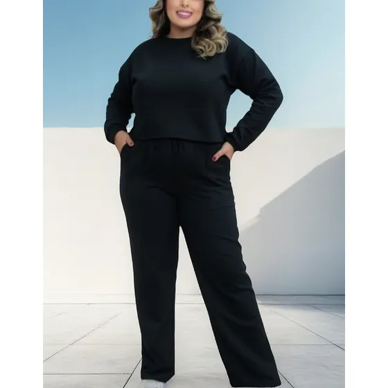 Conjunto De Moletom Feminino Plus Size Flanelado 