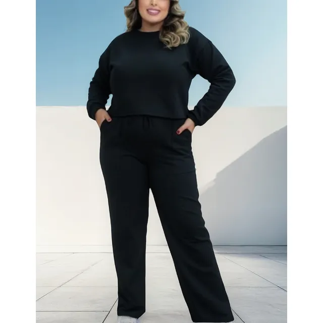 Conjunto De Moletom Feminino Plus Size Flanelado 