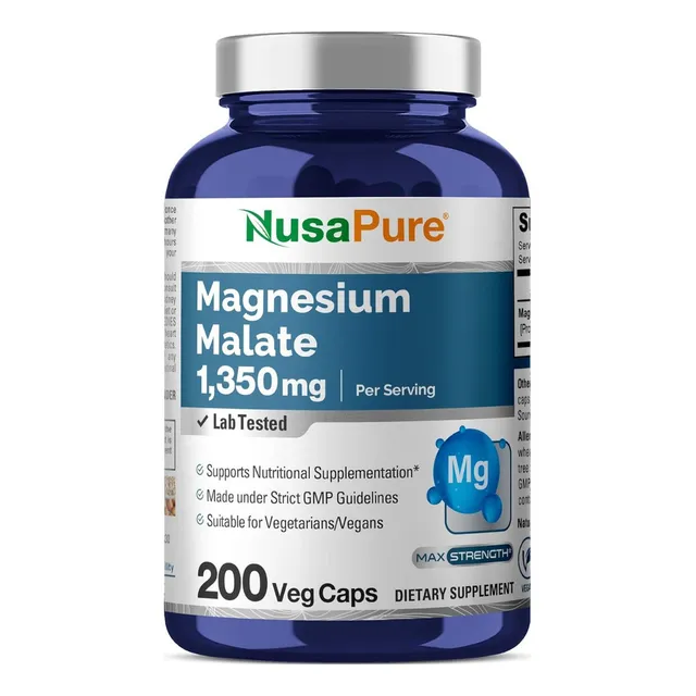 Malato De Magnesio 1350 Mg Nusapure 200 Cápsulas Sin Sabor