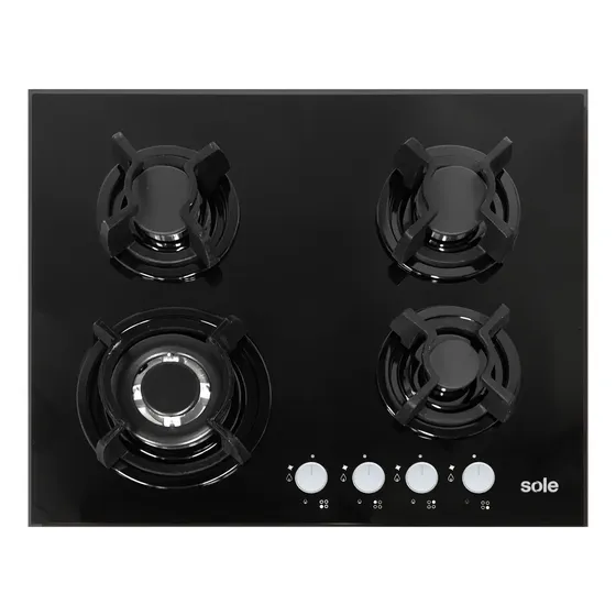 Encimera Vidrio Templado Sole A Gas 60cm Solco034 Color Negro | Cuotas sin interés