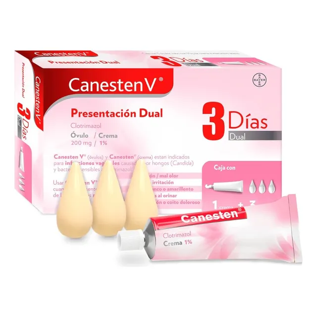 Canesten V 3 Días Dual Clotrimazol 3 Óvulos 1 Crema 10 G