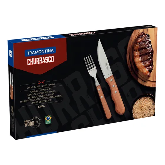 Juego de barbacoa Tramontina Dynamic de madera natural, 12 piezas, color marrón claro