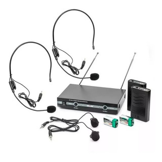 Kit Microfone Vhf Sem Fio Auricular Cabeça Headset Lapela Kit Microfone Vhf Sem Fio Auricular Cabeça Headset Lapela