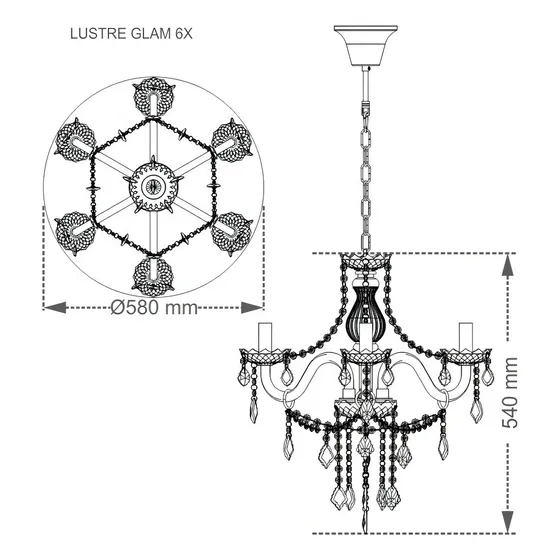 Lustre Taschibra Glam Maria Tereza 6 Braços E14 Cristais K9 Cor Cristal/Transparente 127/220V