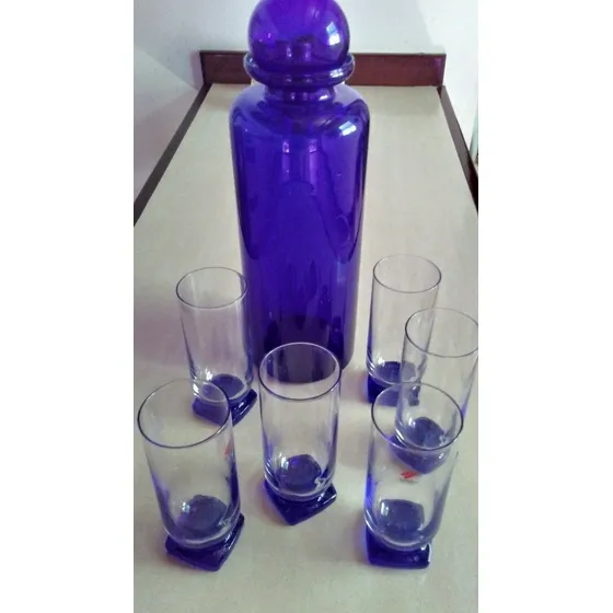 Licorera Con Tapa De Vidrio Murano Y Juego De Vasos De Vidri