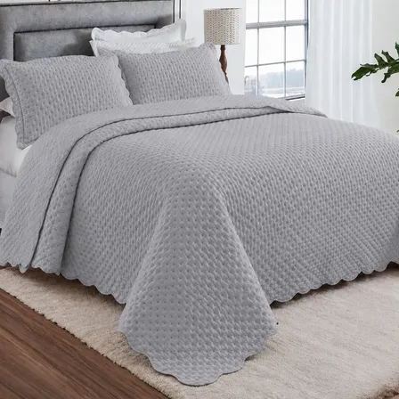Cobre Leito Casal Colcha Jogo De Cama Super Luxo Toque Seda Cinza