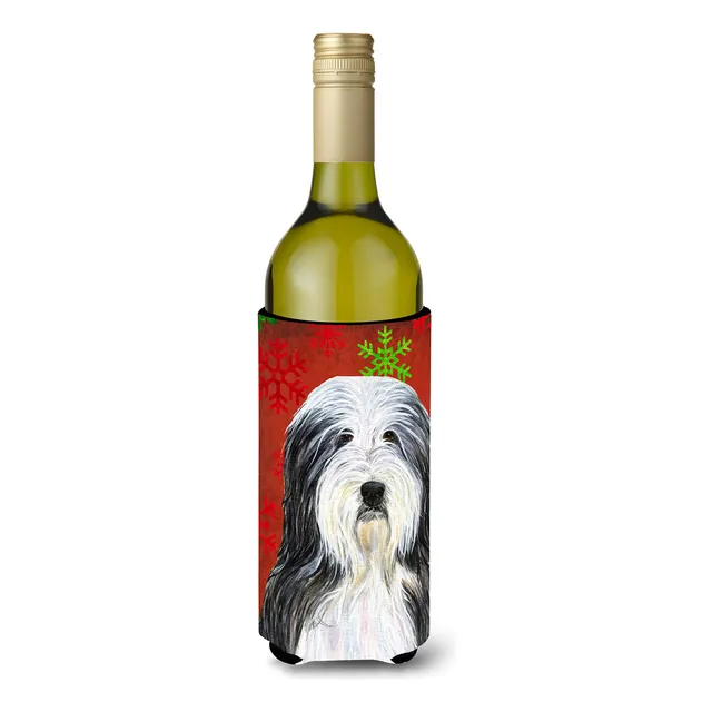 Abrazador Botella Vino Navidad Copo Nieve Rojo Verd