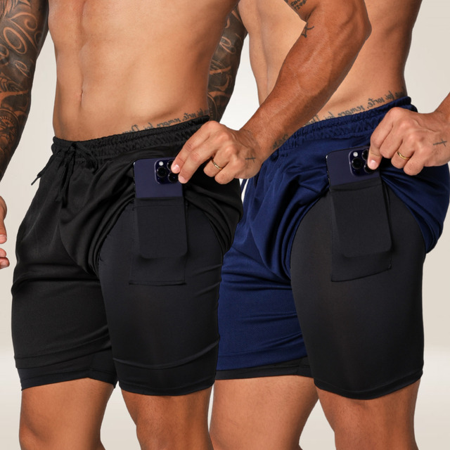 Kit 2 Bermudas Dupla Masculina Compreensão 2 Em 1 Short