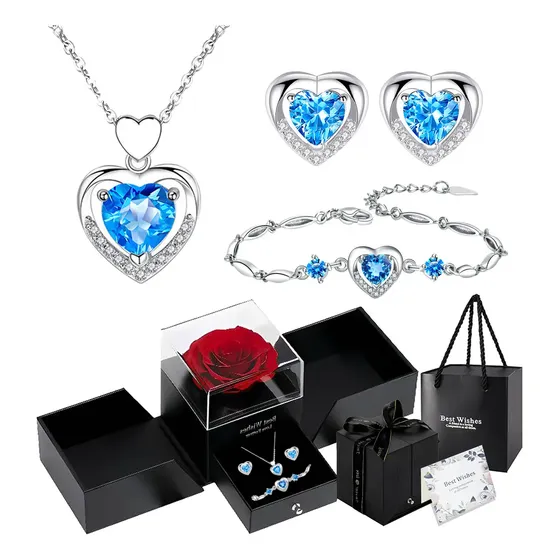 Caixa De Presente Com Colar Feminino De Coração E Rosas, Colar, Pulseira E Brincos Femininos No Formato De Coração Conjunto, Um Presente Para Mulheres No Dia Dos Namorados, Dia Das Mães e Natal. — foto 2