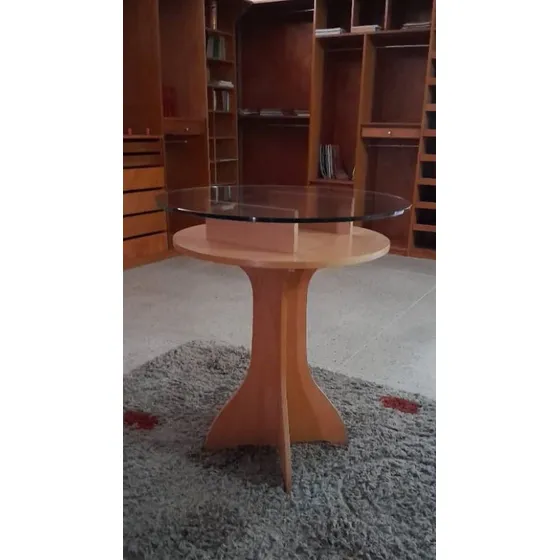 Mesa Auxiliar Alta- Redonda Con Tope De Vidrio - Mueble