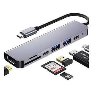 Adaptador Hub Tipo Usb-c E 3.0 7 Em 1 Usb Cartão Sd Hdmi Adaptador Hub Tipo Usb-c E 3.0 7 Em 1 Usb Cartão Sd Hdmi
