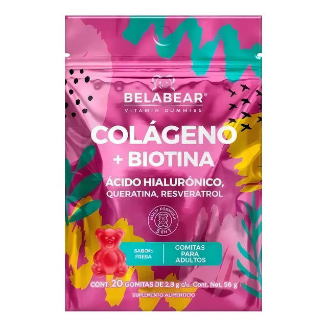Colágeno Biotina Queratina Hialurónico 20 Gomitas Belabear