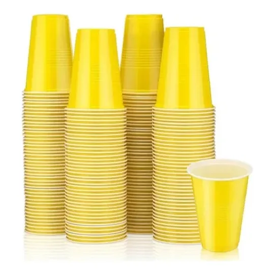 50 Vasos Desechable Plástico Bicolor Prémium Eventos Fiestas Color Amarillo