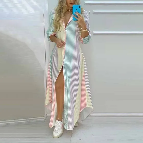 A Vestido Camisero Con Mangas Holgadas Y Estampado