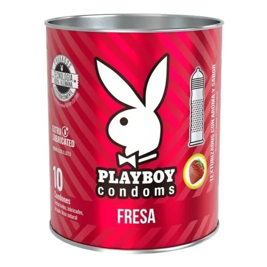 Lata De 10 Condones Texturizados Playboy Sabor Y Aroma Fresa