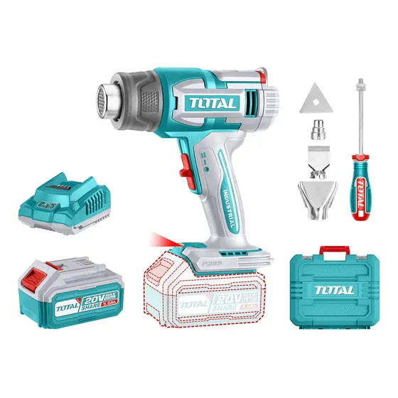 Pistola Calor Total 20v 30/550° Ajustable Batería Y Cargador Color Turquesa