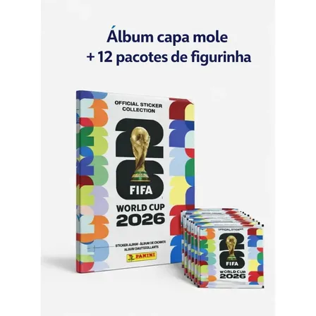 Álbum Capa Mole Fifa World Cup 2026 + 12 Pacotes Figurinhas