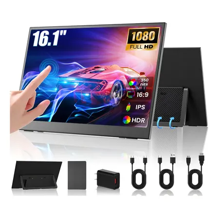 Monitor Portátil Touch De 16.1pulgadas, Kinwodon Monitor Táctil Ips Full Hd 1080p Pc Gamer 60hz, Monitore Portátil Para Computadora Color Negro