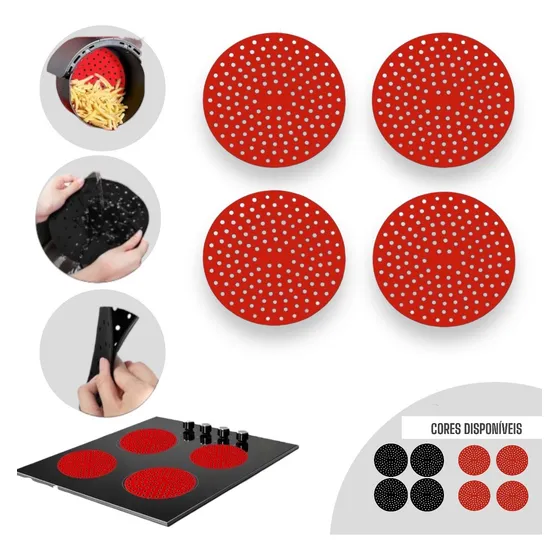 Kit 4 Tapete Silicone Fogão Indução Almofada Protetora Preto