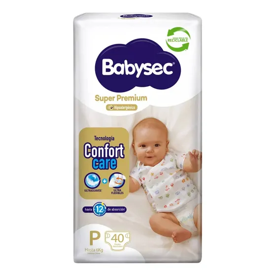 Babysec Pañales Super Premium Confort Care Talla P 40 Unid Pequeño (p) Sin Género
