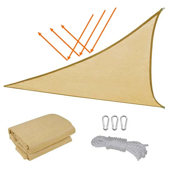 Malla De Sombra Beige 5mx5mx5m, Estilo Triángulo Con Accesor