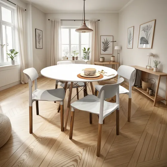 Juego Comedor Eames Mesa 100cm + 4 Sillas Milan Blanco Pvc
