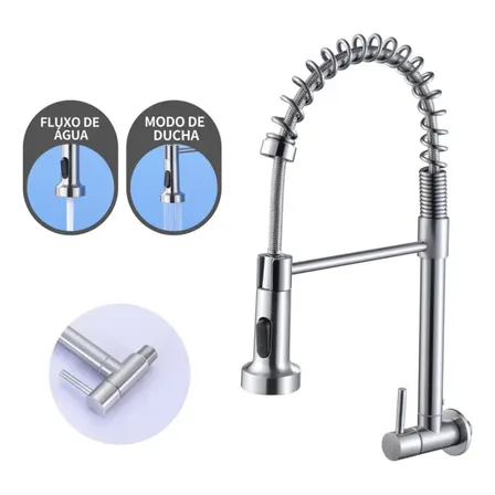 Torneira Pia De Gourmet Flexivel Cozinha Parede 2 Jatos Inox Acabamento Escovado Cor Prateado
