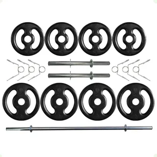 Kit Completo 3 Barras + 6 Presilhas + 20 Kg De Anilhas Kit Completo 3 Barras + 6 Presilhas + 20 Kg De Anilhas