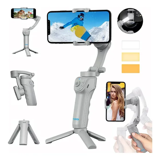 TOKQI M01 Gimbal Estabilizador 3 Ejes Para Celular Con Luz Y App Soporte Estabilizador Para Celular Verde Oscuro