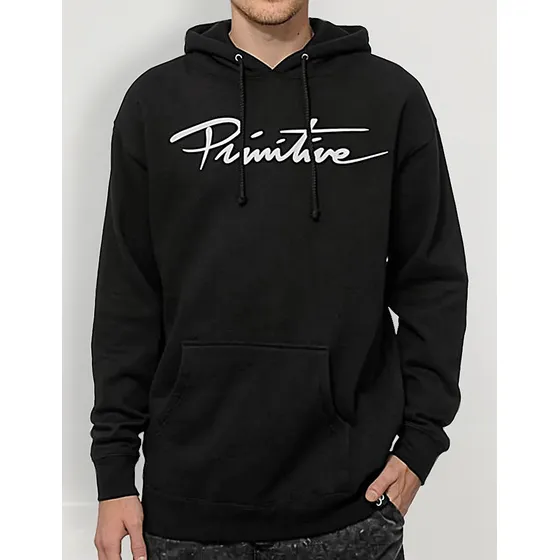 Polerón Canguro Skate Primitive Nuevo Script Hood Blk Laminates