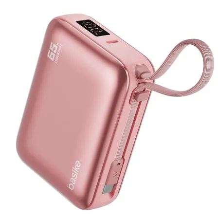 Power Bank Basike 20000mAh para Notebook e Celular com Cabo USB-C 65W Rosa
