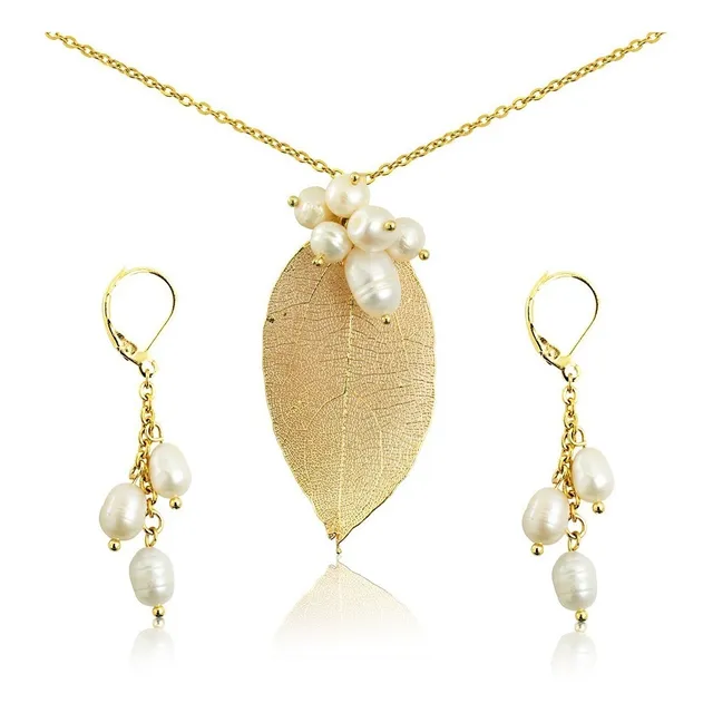 Collares Mujer Perlas Cultivadas Baño Oro Aretes Cadena Joya