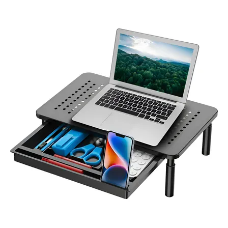 Base Monitor Soporte 3alturas Notebook Pc Impresora Con Cajó Negro