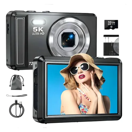 Acrensly Câmera Digital Portátil 5k Uhd 72mp Zoom 18x Foco Câmera Compacta Acrensly 5K com Foco Automático e Cartão de Memória de 32GB