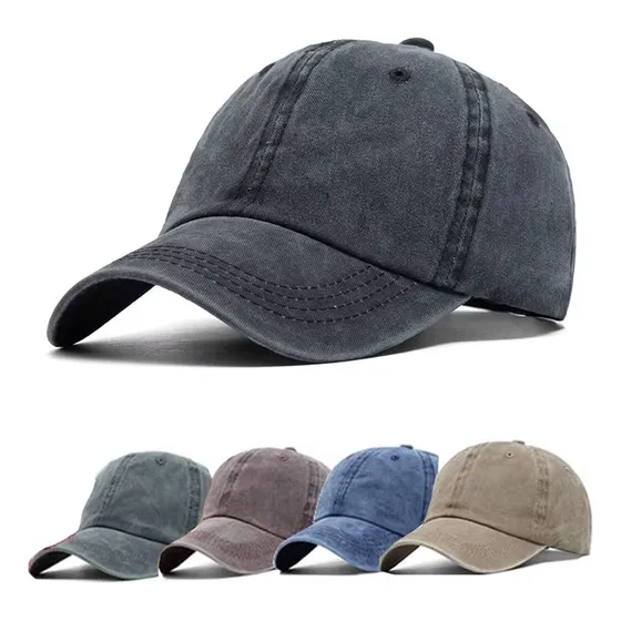 Gorra Vintage Gastada Visera Clasica De Gabardina Curva Lisa