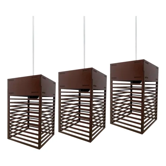 Kit 3 Pendente Oriental De Teto Luminária Decoração Casa Mdf