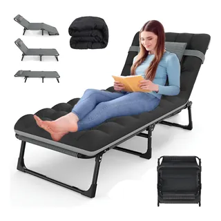 Catre Plegable Economico Con Colchón 4 Ajustes Para Camping Negro