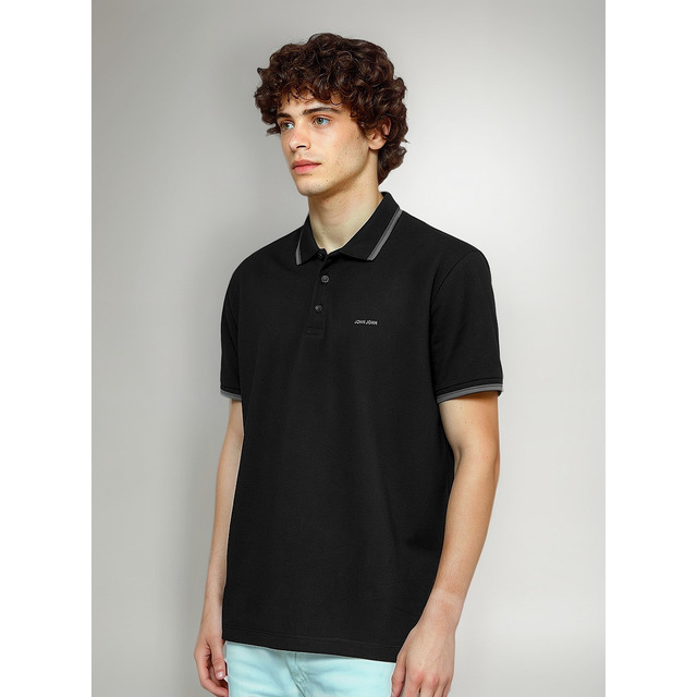 Polo John John Masculina Two Lines Preta Polo John John Masculina Two Lines Preta