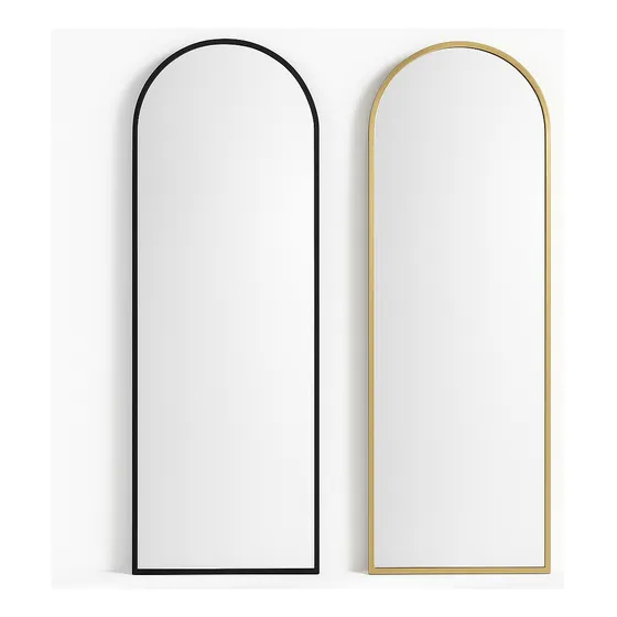 Espejo Curvo De Piso 180x65cm | Marco De Herrería Negro/gold Dorado