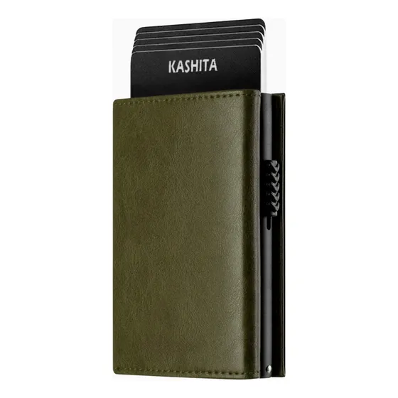 Billetera Hombre Cuero Olive Tarjetero Imantado Automático