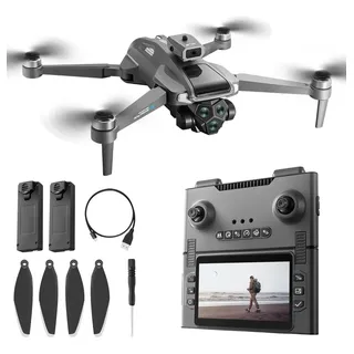 Dron M66 Con Nuevo Control Remoto Plegable Con Pantalla, Dos Gris