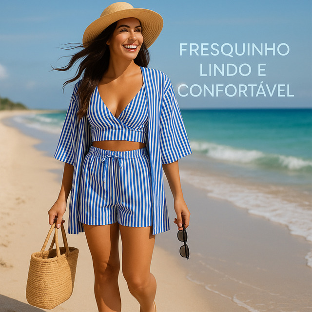 Conjunto Feminino Short Bermuda Cropeed Moda Praia Verão Conjunto Feminino Short Bermuda Cropeed Moda Praia Verão